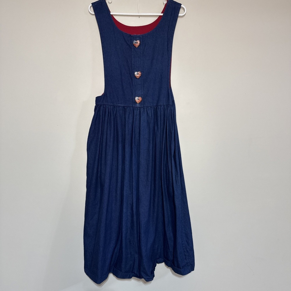 Betsy's Womens Small Denim Dress Patriotic‎ Heart Button Pinafore Dress